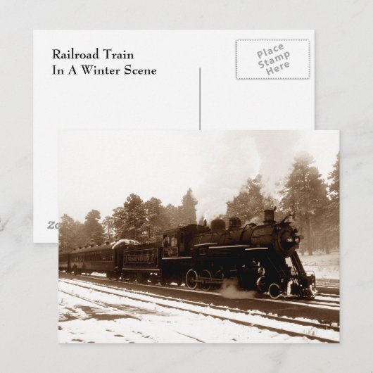 Briefkaart ~ SPOORLIJN IN EEN PINEY WINTER-SCHERM (Voorkant / Achterkant)