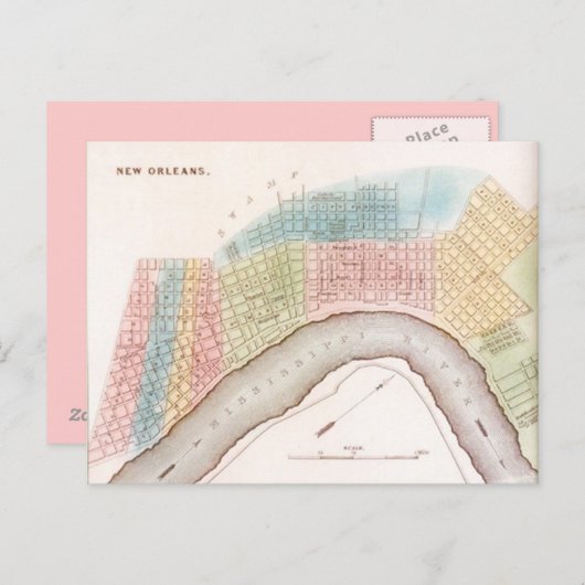 Briefkaart  stad New Orleans Louisiana-kaart (Voorkant / Achterkant)