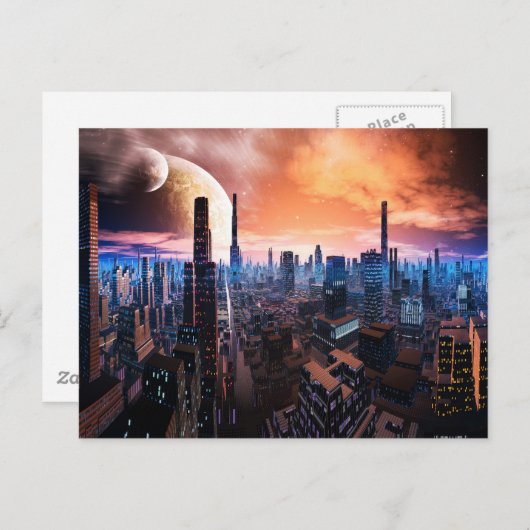 briefkaart 'Stad slaapt nooit' (Voorkant / Achterkant)