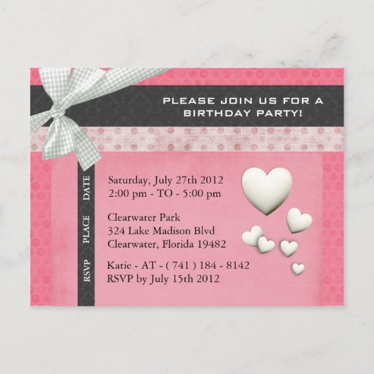 Briefkaart-stijl Damask Hearts Party Invitations Uitnodiging Briefkaart (Achterkant)