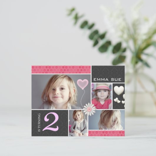 Briefkaart-stijl Damask Hearts Party Invitations Uitnodiging Briefkaart (Staand voorkant)