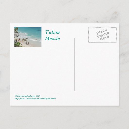 briefkaart, STRAND ONDER DE MAYA-RUÏNES IN TULUM Briefkaart (Achterkant)