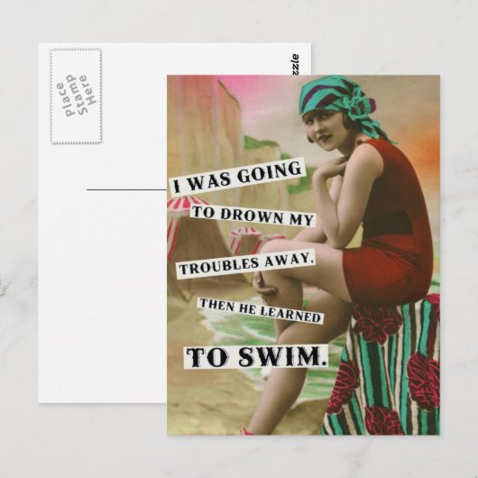 briefkaart  strandbabe (Voorkant / Achterkant)