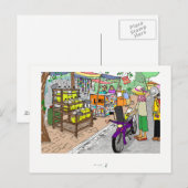 Briefkaart Street scene in Asia met motorfiets (Voorkant / Achterkant)