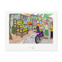 Briefkaart Street scene in Asia met motorfiets