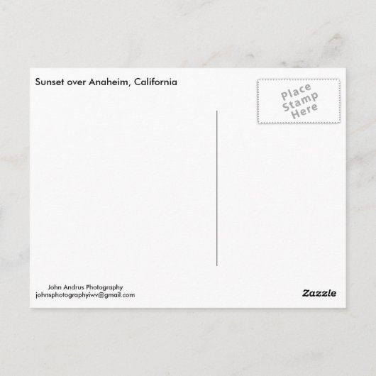Briefkaart Sunset Anaheim (Achterkant)