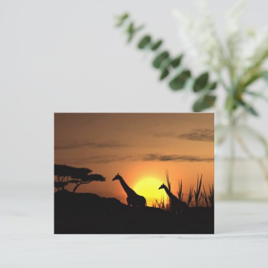briefkaart "Sunset Giraffe Silhouette" (Staand voorkant)