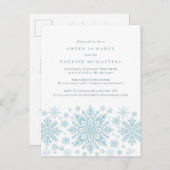 BRIEFKAART Sweet 16 Blue Snowflake Uitnodiging (Voorkant / Achterkant)
