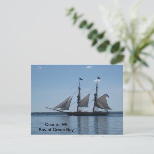 Briefkaart - Tall Ship, Bay Green Bay, WI (Staand voorkant)
