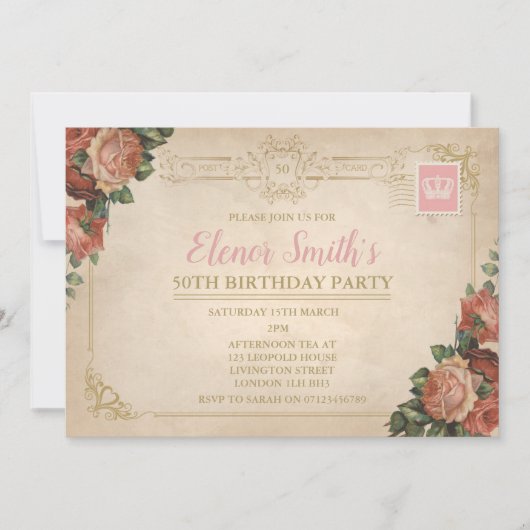 Briefkaart Tea Party Verjaardagsuitnodiging (Voorkant)