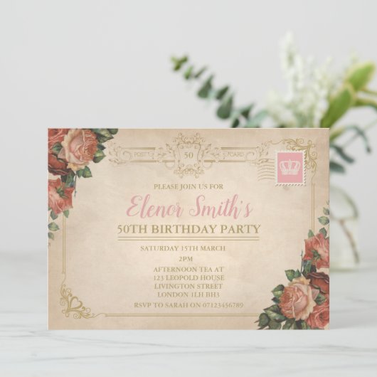 Briefkaart Tea Party Verjaardagsuitnodiging (Staand voorkant)