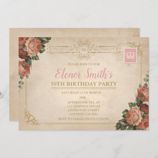  Briefkaart Tea Party Verjaardagsuitnodiging (Voorkant / Achterkant)