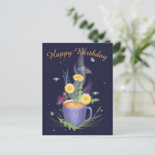 Briefkaart Tea Time Summer Flowers (Staand voorkant)