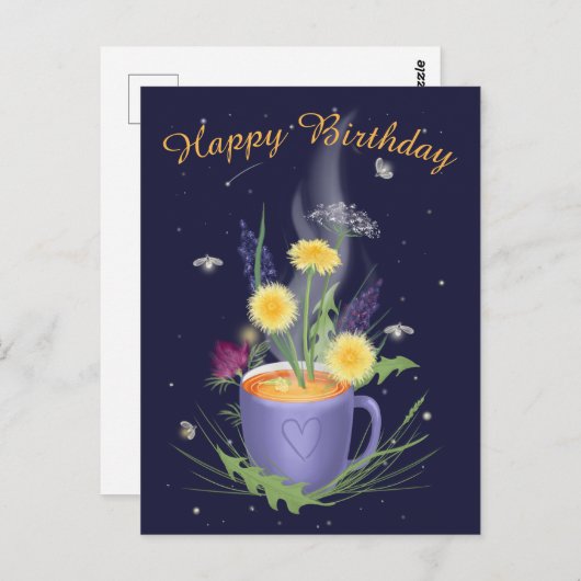 Briefkaart Tea Time Summer Flowers (Voorkant / Achterkant)