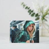 Briefkaart ter illustratie van jonge reizigers (Staand voorkant)