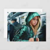 Briefkaart ter illustratie van jonge reizigers (Voorkant / Achterkant)