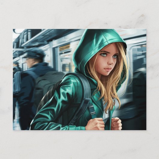 Briefkaart ter illustratie van jonge reizigers (Voorkant)