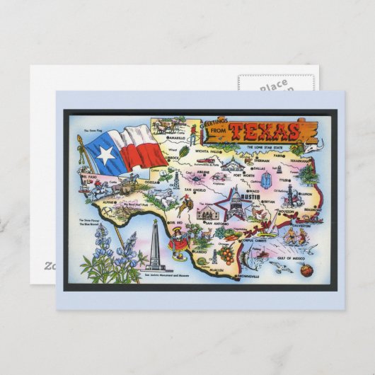 Briefkaart Texas State Map (Voorkant / Achterkant)