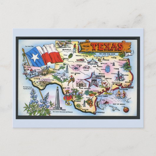 Briefkaart Texas State Map (Voorkant)