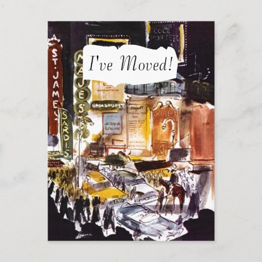 Briefkaart Theatre district NYC Ik ben verhuisd PC (Voorkant)