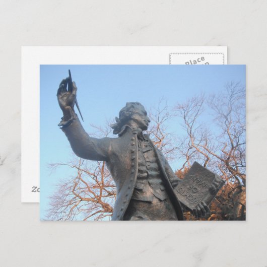 Briefkaart Thomas Paine Statue Holding RI's of Man (Voorkant / Achterkant)