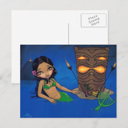 briefkaart "Tiki Mermaid" (Voorkant / Achterkant)