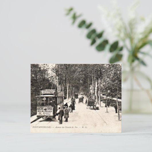  briefkaart, tram in Fontainbleau Briefkaart (Staand voorkant)