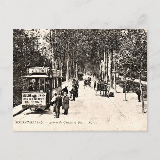 briefkaart, tram in Fontainbleau Briefkaart (Voorkant)