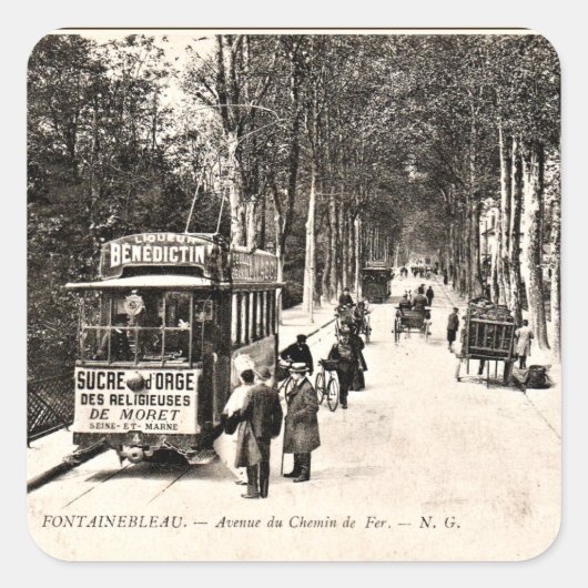 briefkaart, Tram in Fontainbleau, Vierkante Sticker (Voorkant)