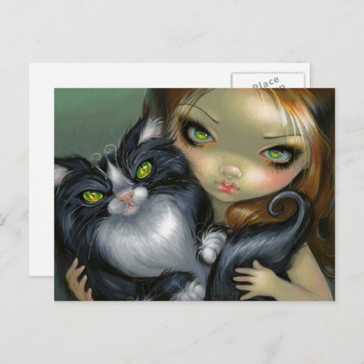 briefkaart "Tricksy Tuxedo Cat" (Voorkant / Achterkant)