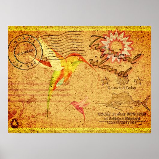  briefkaart tropische eilandkolibrie poster (Voorkant)