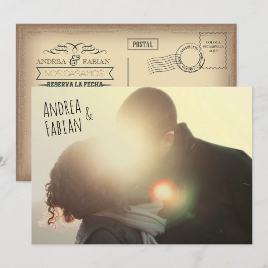 Briefkaart trouwuitnodiging met foto in het Spaans (Voorkant / Achterkant)