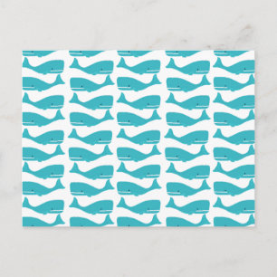 Briefkaart Turquoise Blue Whale Pattern