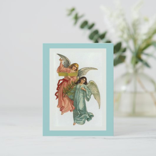 briefkaart "Twee kerstengelen" (Staand voorkant)