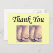 Briefkaart Twins Baby bedankt geel (Voorkant / Achterkant)