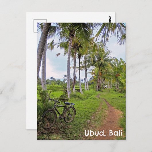 Briefkaart Ubud Bali Indonesië rijstvelden fiets (Voorkant / Achterkant)