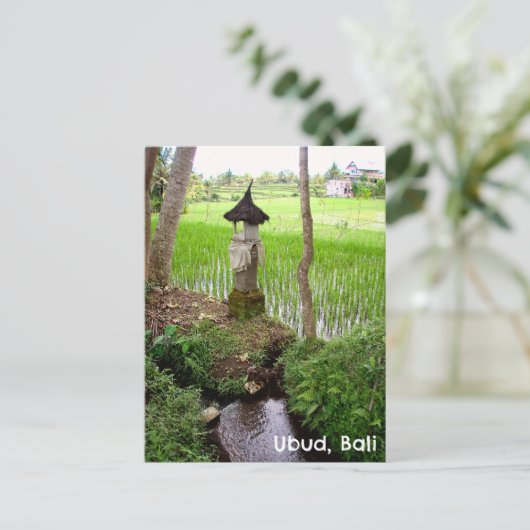 Briefkaart Ubud Bali Indonesië rijstveldtempel (Staand voorkant)