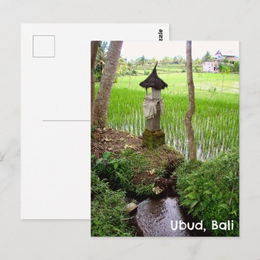Briefkaart Ubud Bali Indonesië rijstveldtempel (Voorkant / Achterkant)