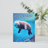 Briefkaart uit Florida, Cute Manatee in deep Ocean (Staand voorkant)