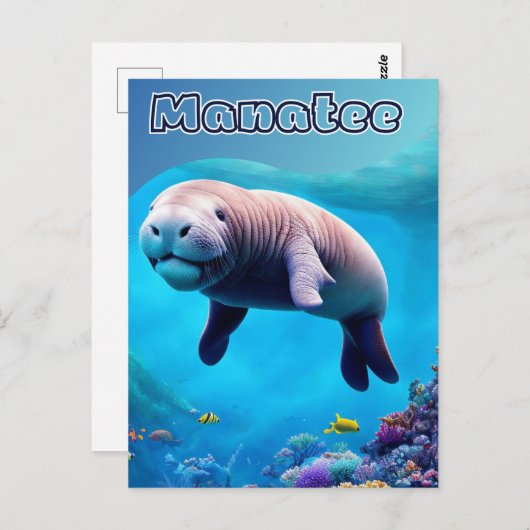 Briefkaart uit Florida, Cute Manatee in deep Ocean (Voorkant / Achterkant)