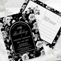 Briefkaart Uitnodigen Zwart Wit Bloemen 19e Verjaa
