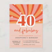 Briefkaart Uitnodiging "40 en fabulous", retro per (Voorkant)