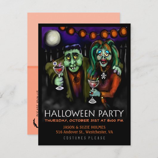 Briefkaart Uitnodiging - Frankenstein & Datum (Voorkant / Achterkant)