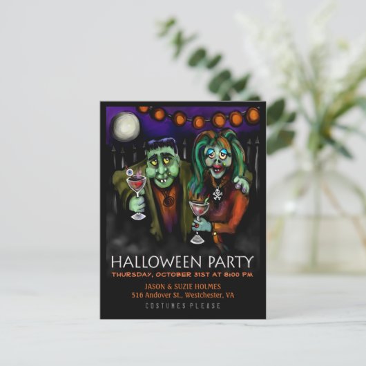 Briefkaart Uitnodiging - Frankenstein & Datum (Staand voorkant)