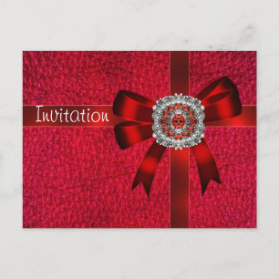 Briefkaart Uitnodiging Red Leather Bow Jewel