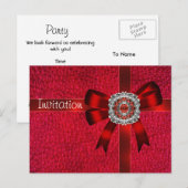 Briefkaart Uitnodiging Red Leather Bow Jewel (Voorkant / Achterkant)