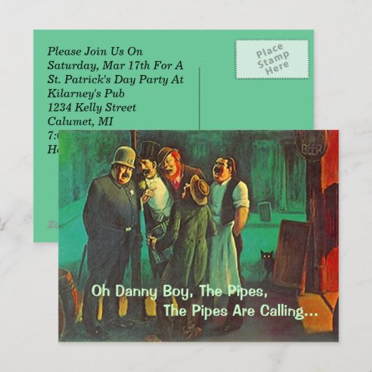 BRIEFKAART Uitnodiging St. Patrick's Day Social Pa (Voorkant / Achterkant)