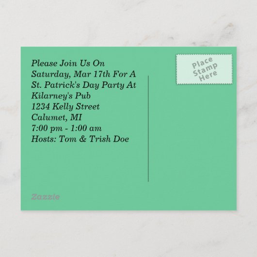 BRIEFKAART Uitnodiging St. Patrick's Day Social Pa (Achterkant)