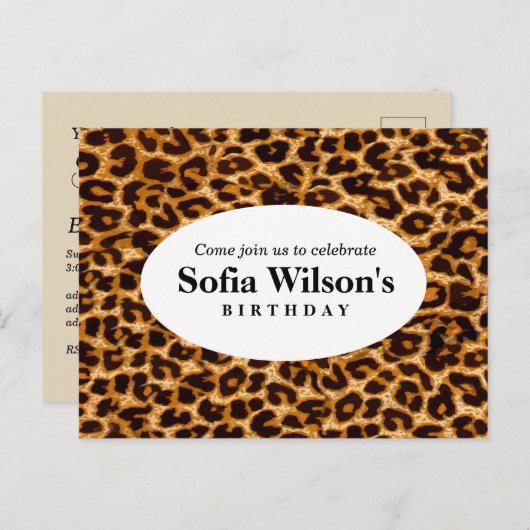 briefkaart uitnodiging voor bruine cheetah leopard (Voorkant / Achterkant)