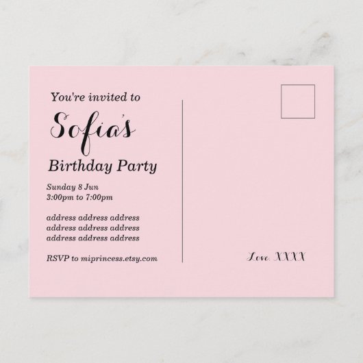 briefkaart uitnodiging voor een vlinderjarig feest (Achterkant)